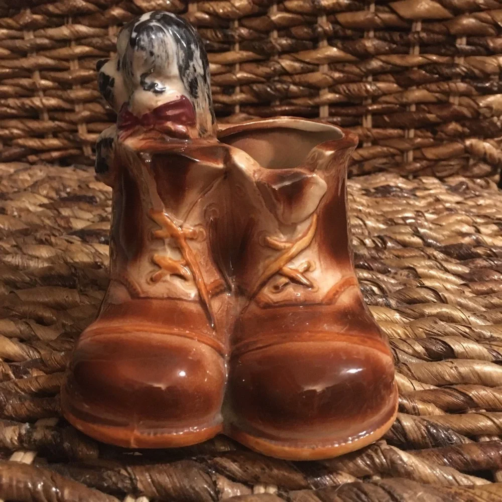 Vintage ceramic dog in boot